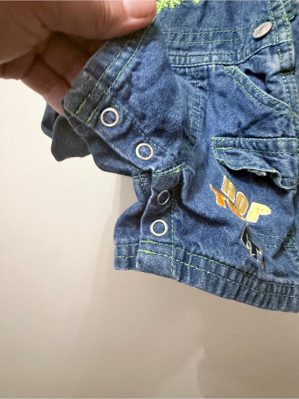 Y2K Denim Shortalls Overalls Embroidered Frog Hop To It 0-3 months Outdoors Natu - Picture 2 of 5